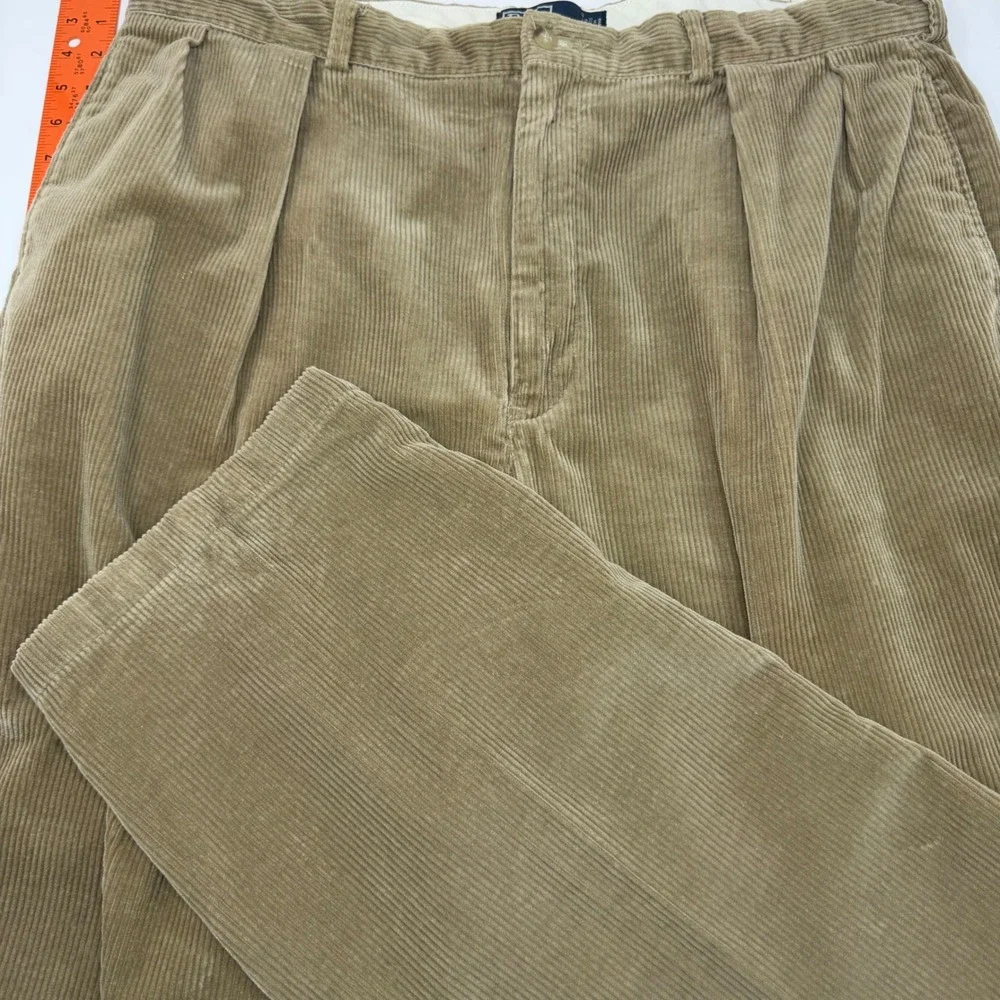 Polo Ralph Lauren Andrew Pant Tan Corduroy Pleated Trousers Mens 40x29 RN41381